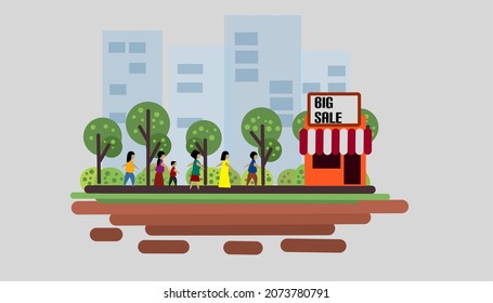 urban flat image design people flock to the store, for online store design