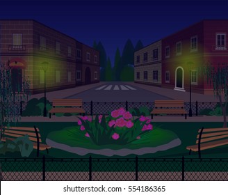 urban flowerbed in the evening