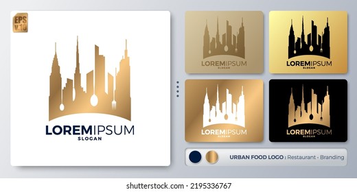 Urban of food city vector illustration minimal Logo design. Blank name for insert your Branding. Designed with examples for all kinds of applications. You can used for company, indentity, restaurant.