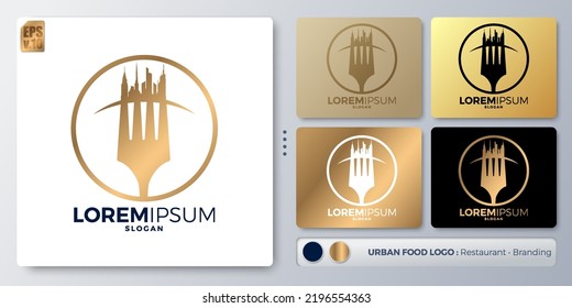 Urban of food city vector illustration minimal Logo design. Blank name for insert your Branding. Designed with examples for all kinds of applications. You can used for company, indentity, restaurant.