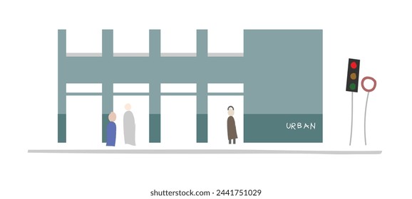 Urban frame, 4 shops on a street 