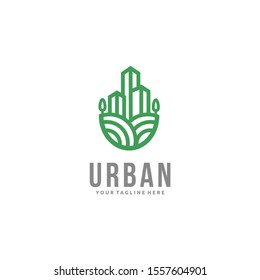 Urban Garden, City Farm Logo Design Linear Style. Vector Illustration.