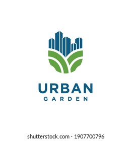 Urban Garden, City Farm Logo Design Linear Style. Vector Illustration.