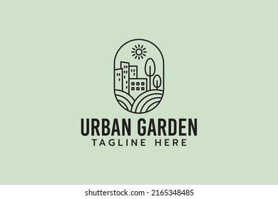 urban garden logo with a combination of urban and agricultural landscapes.