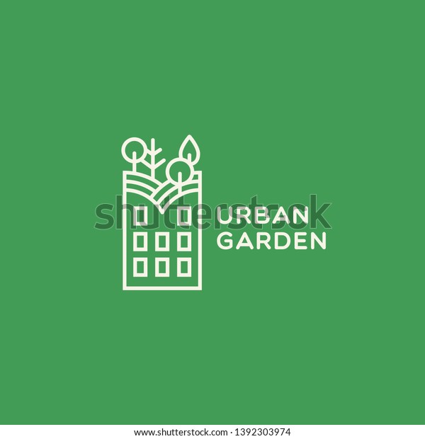 Urban garden logo design template in linear\
stylel. Vector\
illustration.