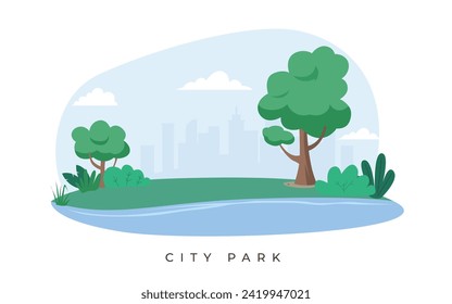 Urban Garden Place. CITY PARK. landscape Public Area for Recreation With Trees and Lawn