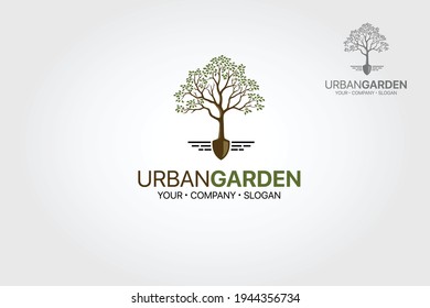 Urban Garden Tree shovel Vector Logo Template. A natural logo that can be used for landscaping, gardening, indoor gardening, farming, agriculture or any other project you might see fit.