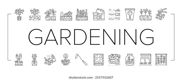 urban gardening agriculture green icons set vector. garden food, organic vegetable, farmer farm, community plant, nature, person city urban gardening agriculture green black contour illustrations