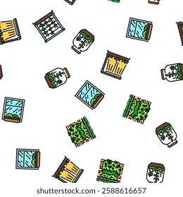 urban gardening agriculture green vector seamless pattern thin line illustration