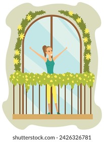 Urban gardening, person who takes care of plants. Ecological and sustainable green lifestyle. Urban environment concept. City parks element for advertising flyer. Vector illustration