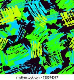 Urban geometric arrows,spots and blots seamless pattern.Textile ink brush strokes design in doodle grunge texture style.