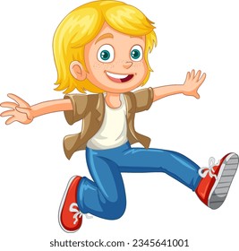 Urban girl wearing hoodie jumping cartoon character illustration