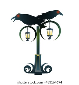 Urban Gothic lantern with Raven silhouettes. Vector illustration.