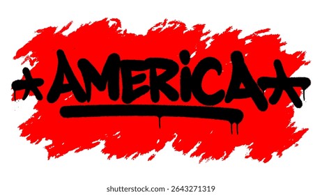 Urban graffiti of AMERICA in black spray paint with faded edges on red-to-transparent background. Bold and modern for patriotic designs, posters, and apparel.