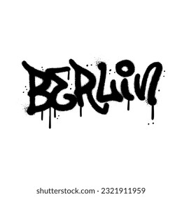 Urban graffiti Berlin word sprayed in black over white. 90s - 00s airbrush textured vector illustration.