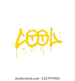 Urban graffiti COOL word sprayed in yellow over white with yeys signs. Trendy dirty typography design perfect for banner,poster,sticker. eps10 vector