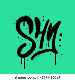 Urban graffiti lettering word Shy sprayed in black. Vector illustration.