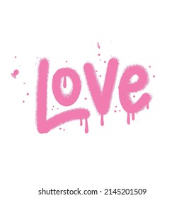 Urban graffiti LOVE word sprayed in pink over white. Inscription lettering vandal street art free wild style. Graffiti word sprayed in pink over white. Isolated textured Vector Illustration.