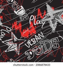 Urban graffiti seamless pattern vector.fashion t-shirt. 