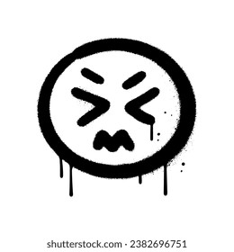 Urban Graffiti Spray Paint Sick Face Emoticon Isolated on White. Vector textured Illustration in 90s street art style.