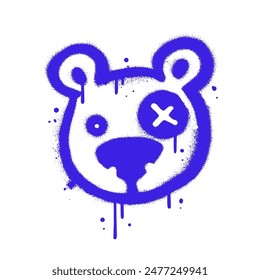 Urban graffiti spray paint weird creepy teddy bear hear isolated. Textured sprayed vector hand drawn illustration.