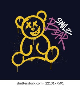 Urban Graffiti Street art Bear with Slogan Smile Bear for T shirt Design