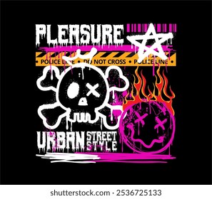 urban graffiti street style. brutalism design with grunge skull and smiley face. Streetwear graphic for clothing design, t shirt, hoodie and more.