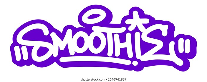 Urban graffiti tag of “Smoothie” in soft, playful lettering with splash details. Ideal for healthy drink design, fruity posters, and lifestyle branding.