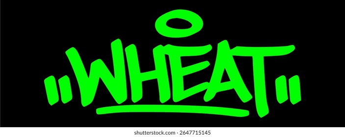 Urban graffiti tag of "Wheat" in green on black background. Agricultural street art concept perfect for farm, harvest, and botanical-style projects.
