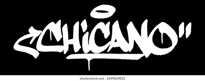Urban graffiti tag word “Chicano” in bold black and white street art style vector illustration.
