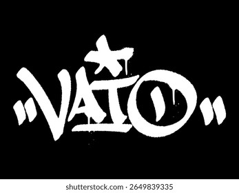 Grafite urbano marca palavra cara "Vato" em negrito preto e branco rua arte estilo ilustração vetor.
