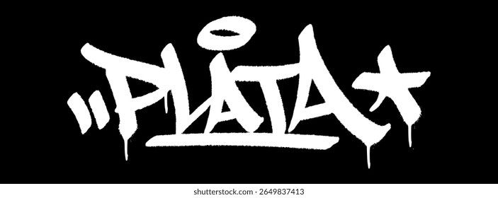 Graffiti urbano tag word money "Plata" em negrito preto e branco rua arte estilo ilustração vetor.
