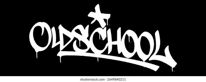 Urban graffiti tag word "Old School” in bold black and white street art style vector illustration.

