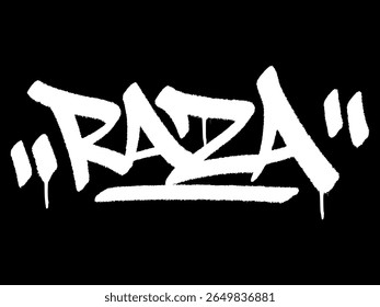 Grafite urbano tag word race "Raza" em negrito preto e branco rua estilo ilustração vetor.
