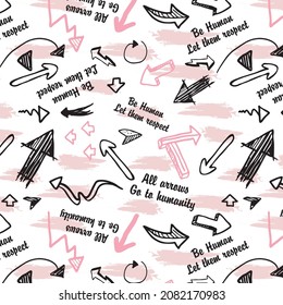 Palabras de graffiti urbano con un montón de flechas, pinceles pulverizados Fondo de textura grunge