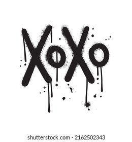 Urban graffiti XOXO sign sprayed in black over white. Kiss metaphor. Vector hand drawn illustration with splashes and drops