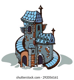 Urban graphic template made in vector. Medieval castles. Architectural or constructional flyer design.