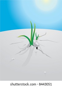Urban grass. Metaphor of vitality. Vector