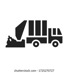 Urban green garbage truck glyph black icon. Residential and commercial waste. Pictogram for web page, mobile app, promo