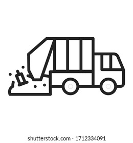 Urban Green Garbage Truck Line Black Icon. Residential And Commercial Waste. Outline Pictogram For Web Page, Mobile App, Promo.