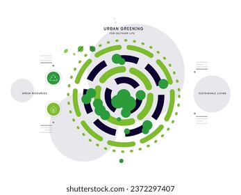 Urban greening. Abstract scheme of city with greens. Infographic element. Vector file.