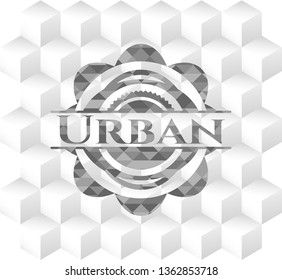 Urban grey emblem with geometric cube white background