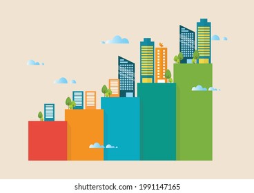 Urban growth bar chart. Vector illustration