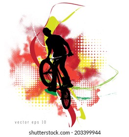 Urban grunge background design with bmx biker silhouette.