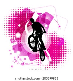 Urban grunge background design with bmx biker silhouette.