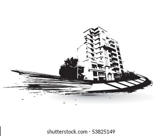 urban grunge city with sample text background, vector illustration