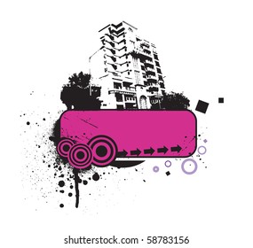 urban grunge city with sample text background, vector illustration