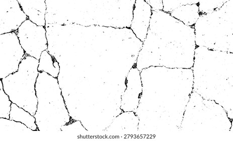 Urban grunge crack texture background with distressed concrete road fractures, old stone pavement splits and rough ground surface dirt dust grain. Vintage vector material design asset for Y2K poster