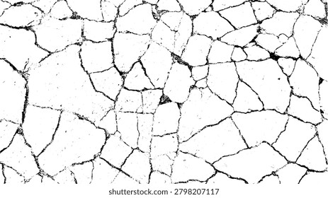 Urban grunge crack texture background with distressed concrete road fractures, old stone pavement splits and rough ground surface dirt dust grain. Vintage vector material design asset for Y2K poster