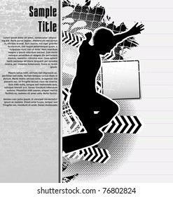 Urban Grunge design with female jumping silhouette. Vector Illustration